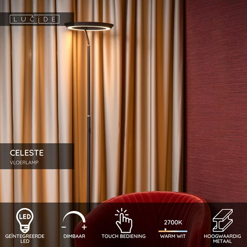 Lucide CELESTE - Vloerlamp - Ø 28 cm - LED Dimb. - 1x21W 2700K - Zwart - USP